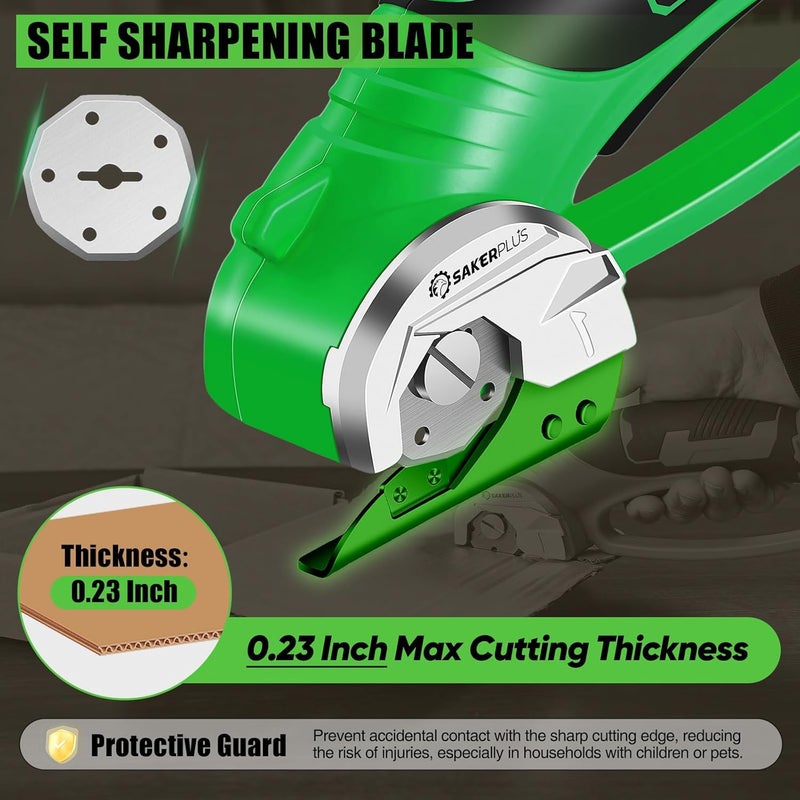 SakerPlus Cordless Electric Scissors,4V Rechargeable Cardboard Box Cutter Heavy Duty Fabric Scissor with Safety Lock & LED Light,Power Rotary Cutter for Leather Carpet Plastic Cutting,Sewing,Crafting - Image 2